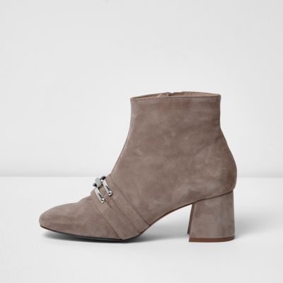 Nude suede chain link ankle boots